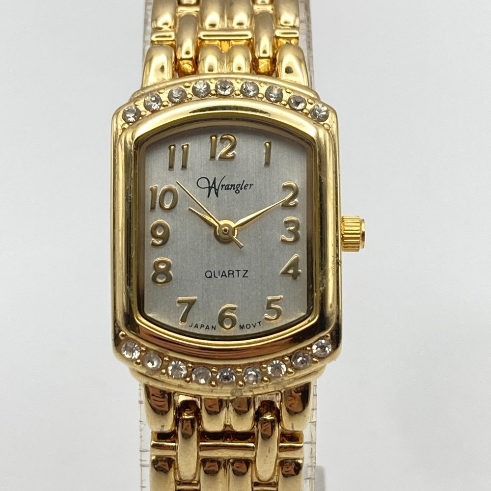 Wrangler Women's Watch 19mm Gold Tone Tank Crystals w/Extender New Battery 7"